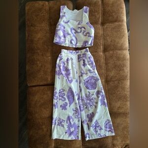 Flirty and cute Entro Purple and White Straight Leg Jumpsuit